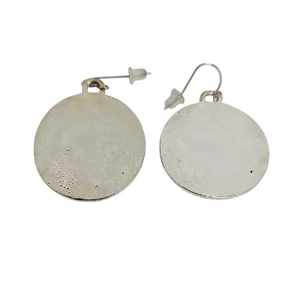 Black Cat in a Field w/Green Rhinestone Accent Silver Earrings Halloween Artisan - Picture 2 of 5